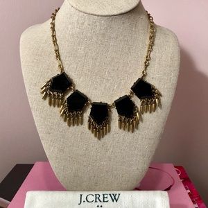 J. Crew Black and Gold Fringe Statement Necklace